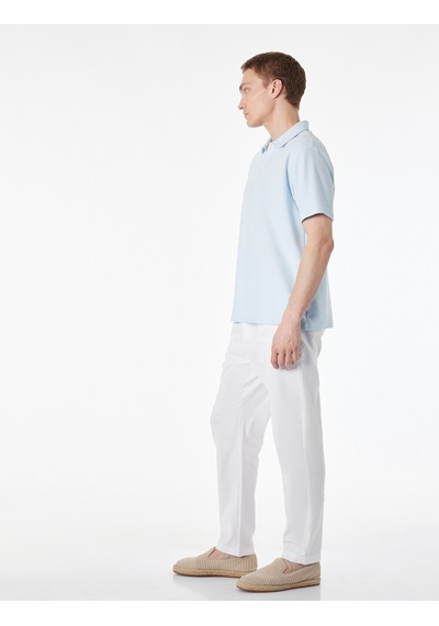 Koton Regular Fit Beli Lastikli Düğmeli Düz Paça Keten Karışımlı Chino Yazlık Pantolon Beyaz 6sam40003hw