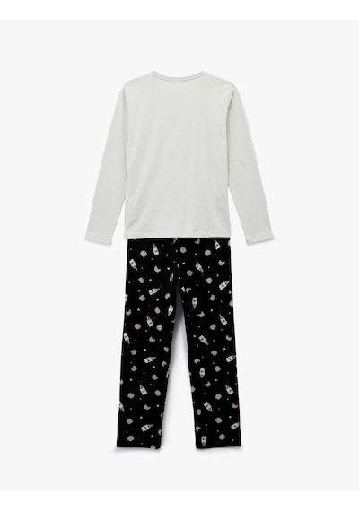 Koton Pamuklu Baskılı Pijama Takımı Antrasit Desenli 6wlk40140mk Antrasit Desenli