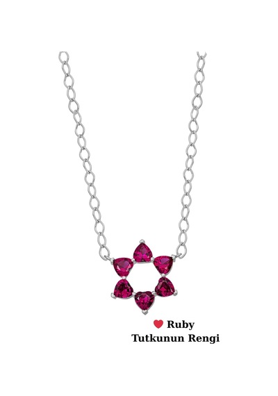 Aşkın Fısıltısı Mekik Zincir Gerdanlık Kolye Ruby Kalp Taşlı 925 Ayar Gümüş Gümüş
