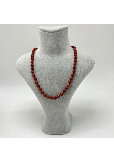 Yıldız Doğal Taş Kırmızı Jasper Doğal Taş 6 MM Makrome Kolye 45 CM - 55 CM Ayarlanabilir Kırmızı