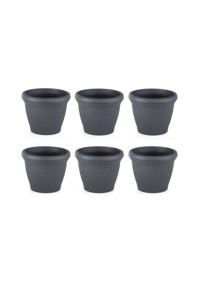 Omnipazar So-hs03 Plastik Hasır Desenli Saksı 10 Lt Antrasit 6 Adet