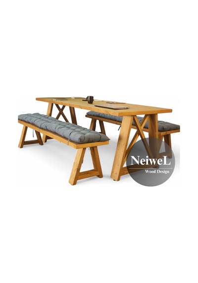 Neiwel Dios Doğal Ahşap Banklı Toplantı Masasıı x 80 x 220 Açık Ceviz