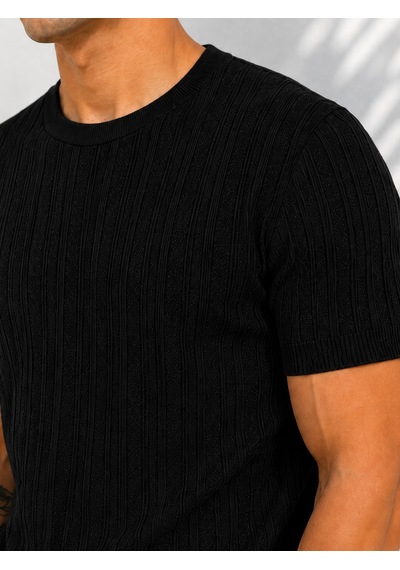 Ribana Erkek Bisiklet Yaka Kısa Kollu Esnek Örme Triko T-shirt 26091 Siyah