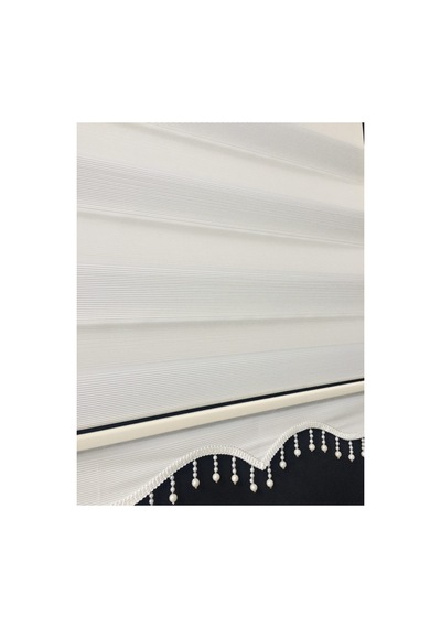 Beyaz Renk Boncuklu Küçük Pliseli Zebra Stor Perde Beyaz - 97250730 Beyaz