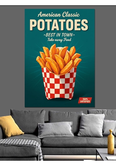 Patates Kızartması Retro Poster Dekoratif Kanvas - Mdf Ahşap Tablo