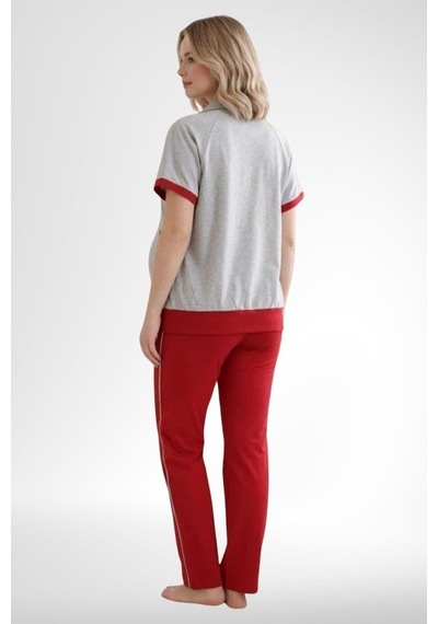 Mecit Pijama Mecit 6352 Kırmızı Bayan Yelekli Hamile Lohusa Pijama Takımı