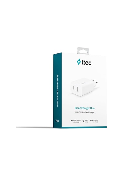 Ttec SmartCharger Duo PD 32W Seyahat Hızlı Şarj Aleti USB-C + USB-A Beyaz 2SCS24B