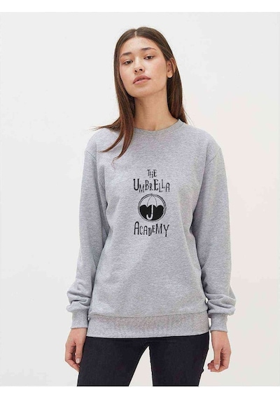 The Umbrella Academy Logo&Yazi Baskılı Gri Kadın Sweatshirt (534815375)