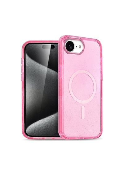 Apple Uyumlu iPhone 17e / 16e Kılıf M-safe Şarj Özellikli Simli Sert Şeffaf Allstar Kapak Pembe