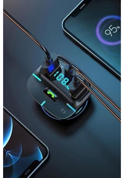 Pdateknoloj F9 Araç Fm Transmitter 5.3 Bluetooth Araç Kiti Usb Type-c Hızlı Şarj Çıkışlı Çakmaklık Girişli F9 A Antrasit