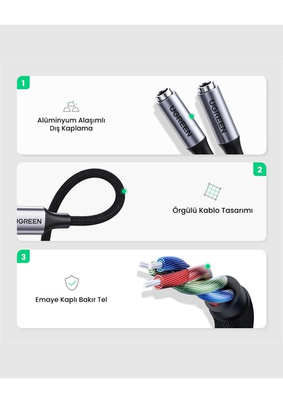 Ugreen 30732 Type C To 2 Li Aux Kulaklık Çıkış Çoklayıcı