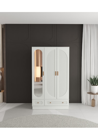 Soho 3 Kapaklı Çekmeceli Bazalı Gardırop - Tamamı Mdf Beyaz