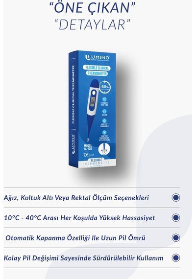 Lumino Esnek Uçlu Dijital Ateş Ölçer 2'li Set - Sesli Uyarı & Hafızalı Termometre - Bebek & Yetişkin