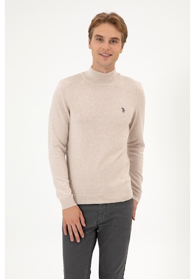 U.S. Polo Assn. Erkek Slim Fit Boğazlı Taş Melanj Basic Kazak 50313712-VR225
