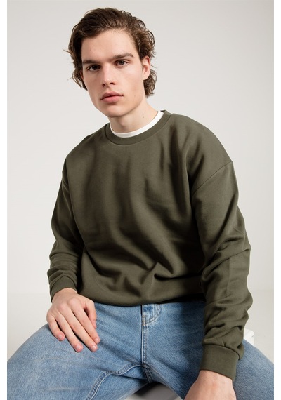 JAHR MARC Oversize Asit Yıkamalı Haki Erkek Sweatshirt - 3XL Haki