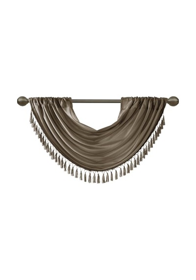 Süslü Çubuk Cepli Farbala - Pencere Için Ipek Farbala - Salon Için - 38x46 - Bronz Çok Renkli