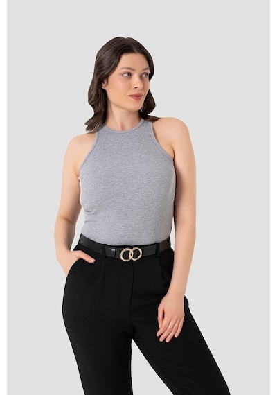 Arma Yıldız Kadın Pamuklu Fitilli Görünümlü Halter Yaka Basic Gri Atlet 2'li Paket Gri