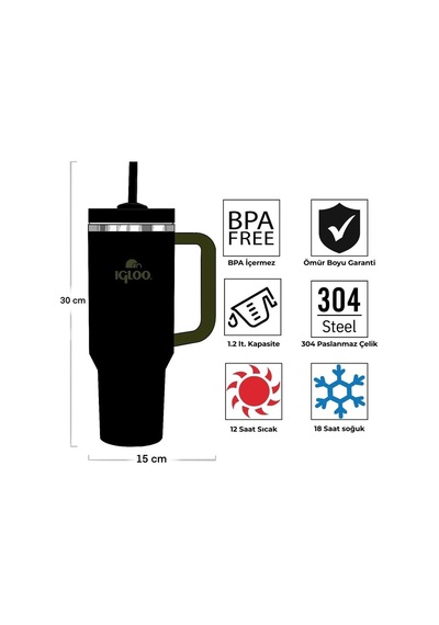 İgloo Stadler Thermo-mug 1.2 Litre Pipetli Termos Bardak Siyah/haki Siyah