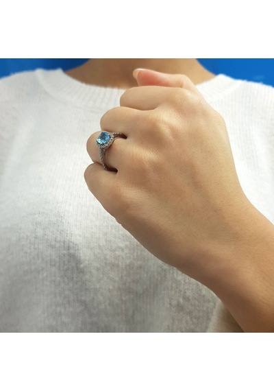 Lova Pırlantalı Kuşin Blue Topaz Yüzük - 1050217