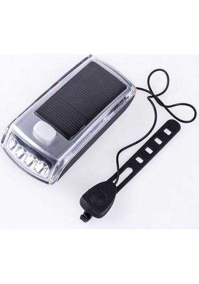 Bisiklet Ön Far Usb-Güneş Enerjili-Kornalı Açık Gri