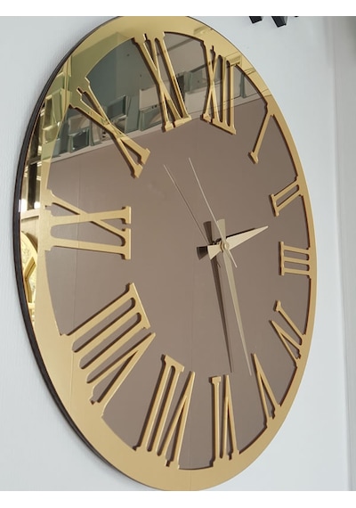 Ayna Denizi Golden Jet Bronze Model Altın Bronz Renk 50 CM Dekoratif Aynalı Duvar Saati Altın