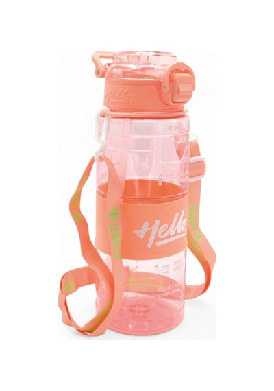 Hello Pipetli Suluk - Günlük Spor Su Şişesi - Renkli Boyun Askılı Okul Çocuk Suluğu 800 Ml Pembe