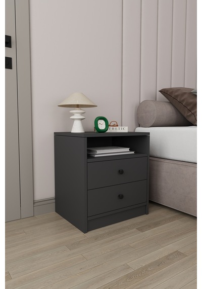 Modern 2 Çekmeceli Komodin Şifonyer %100 Mdf Çok Amaçlı Organizer Kmd04 Antrasit