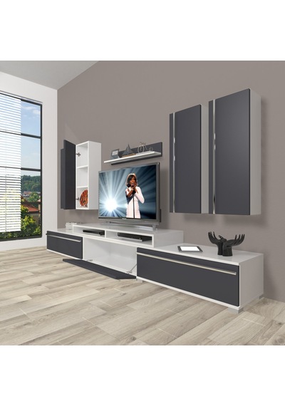 Decoraktiv Ekoflex 8d Mdf Tv Ünitesi Tv Sehpası Beyaz - Antrasit