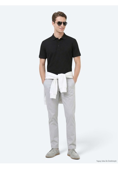 Kip Siyah Düz Polo Yaka %100 Pamuk T-shirt siyah black