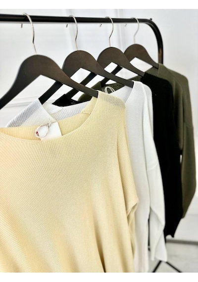 Elku Moda Kazak Oversize Örme Natural Pamuk Tüylenmeyen Kazak Salaş Tarz Triko Sweatshirt Haki - Yeşil
