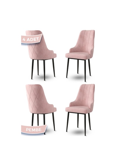 Canisa Trex Serisi 1.sınıf Babyface Kumaş Siyah Metal Ayak 4 Adet Pembe Sandalye Sandalye Pembe Ayaklar Siyah
