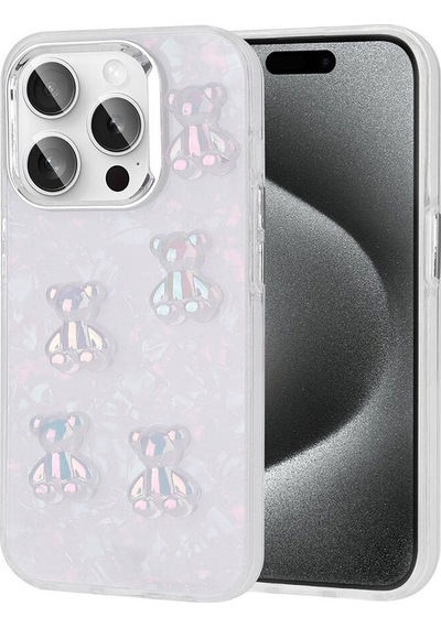 Zeyline Apple Uyumlu iPhone 15 Pro Max Kabartma Figürlü Parlak Zore Eralli Silikon Kapak-ayı