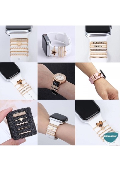 Apple Watch 8 45mm Kordon Süsü Charm İnci Kalp Rose Gold Diğer