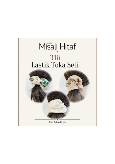3'lü Lastik Toka Seti Kadın Saç Tokası Saç Lastiği Krem - Yeşil - Beyaz