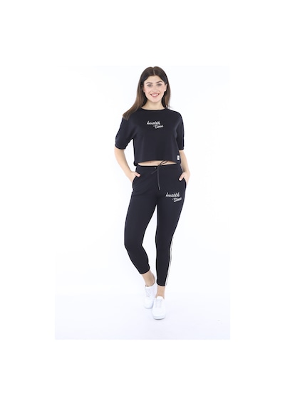 Kadın-Alt-Üst T-Shirt Takım, Rahat Kesim-3821 Siyah