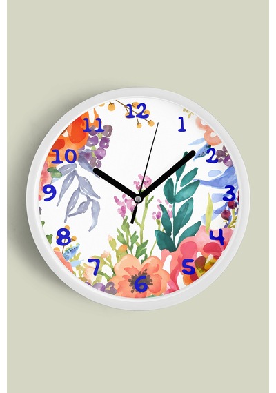 Soyut Çiçek Modern Duvar Saati - 35cm - Önü Camlı Beyaz Kasa - Sessiz Mekanizma-jh0869 Beyaz