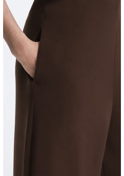 Cottonill Premium - Sway Collection Kahverengi Basic Yüksel Bel Modal Bol Paça Kadın Pantolon
