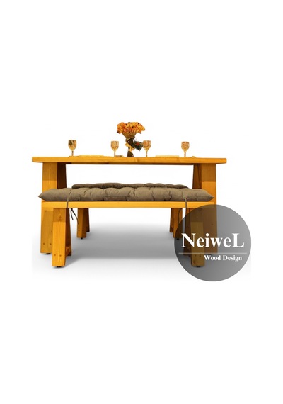 Neiwel Garden Mare Doğal Ahşap Banklı Bahçe Masa Takımı-120-280 Takım Açık Ceviz