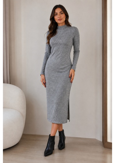 Gül&can Butik Gri Triko Midi Boy Elbise Gri