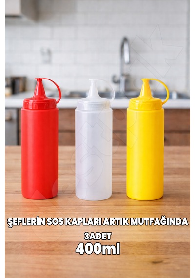 Destpak 400 Ml 3 Adet Sos Yağ Şişesi - Sos Kabı - Şeflerin Yağ Kabı - Profesyonel Yağdanlık Sosluk Çok Renkli