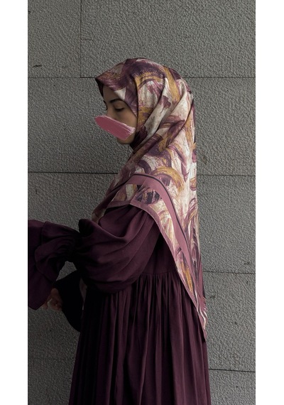 Qalortex Scarf Pamuklu Soft Fırça Desen Eşarp-gül Kurusu