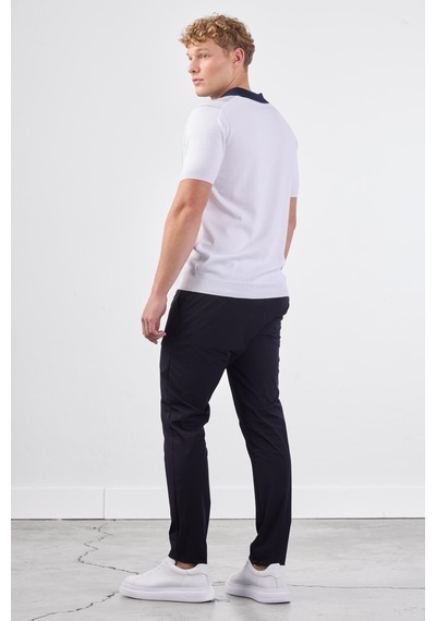 Dufy Lacivert Blok Desen Erkek Triko - Slim Fit Lacivert