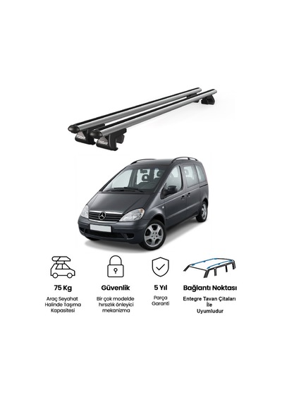 Venüs Mercedes-benz Vaneo W414 2002-2005 Uyumlu Gri Ara Atkı Port Bagaj Tavan Barı