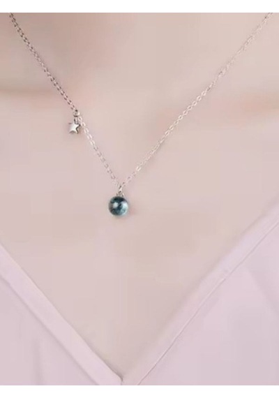 925 Ayar Gümüş Kristal Mavi Top Ve Yıldız Kolye