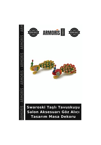 Swaroski Taşlı Tavuskuşu Salon Aksesuarı Göz Alıcı Tasarım Masa Dekoru