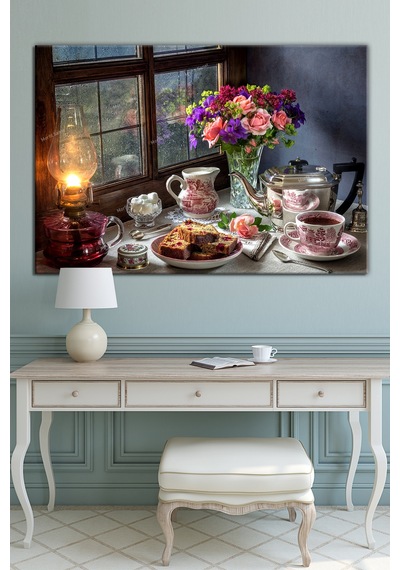 Çay Keyfi Mutluluk Çayı Dekoratif Cafelere Kafelere Özel Dekoratif  Kanvas Tablo  30 x 20