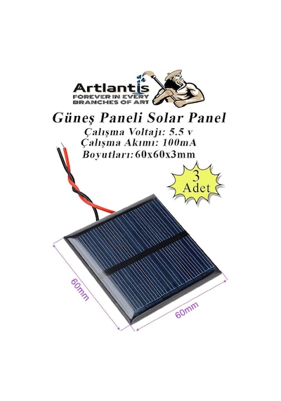 Güneş Paneli Solar Panel 6x6 Cm 5.5 Volt 100 Ma 3 Adet Güneş Enerjisi Okul Sınıf Deney Çalışmaları 60x60 Mm