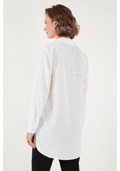 Lela Regular Fit Önü Kısa Arkası Uzun Düz Bayan Gömlek 611Go020 Ekru