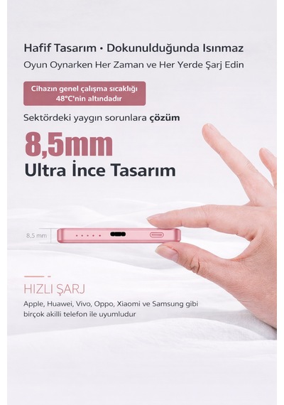 Y353s Powerbank 5.000 Mah Magnetıc Wıreless Pembe