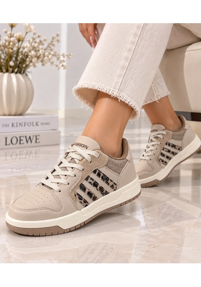 Papucumun Dünyası Lambırlent Unisex Bağcıklı Şeritli Hafif Konforlu Sneaker Krem